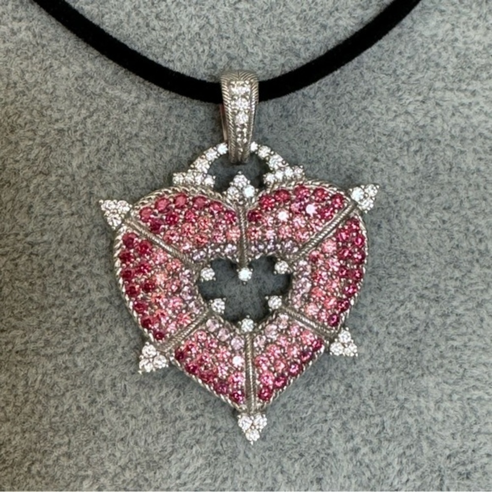 Judith Ripka Pink Diamond 925 Sterling Silver Heart Pendant Necklace NWOT